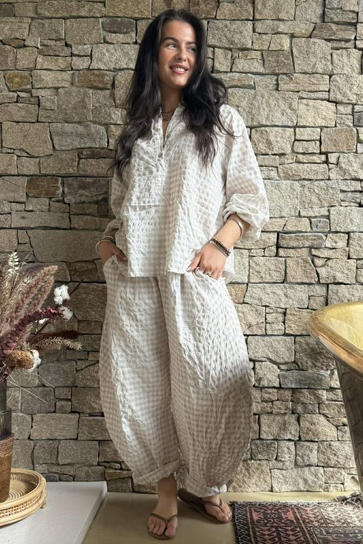 Nonni Gingham Nero Blouse Stone